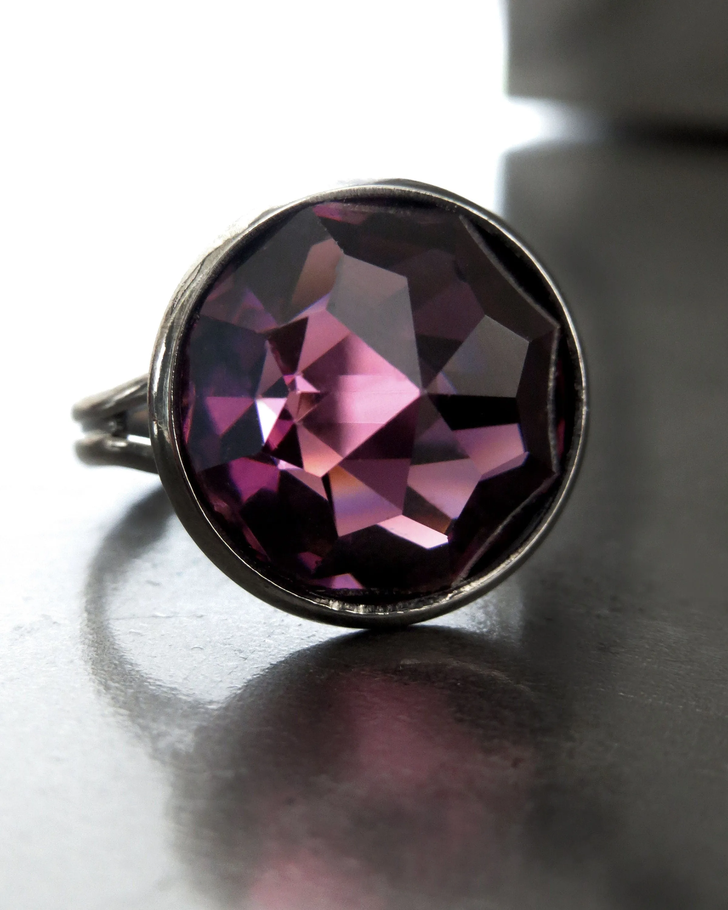 WITCHING HOUR - Gothic Purple Ring w Vintage 'Amethyst' Crystal
