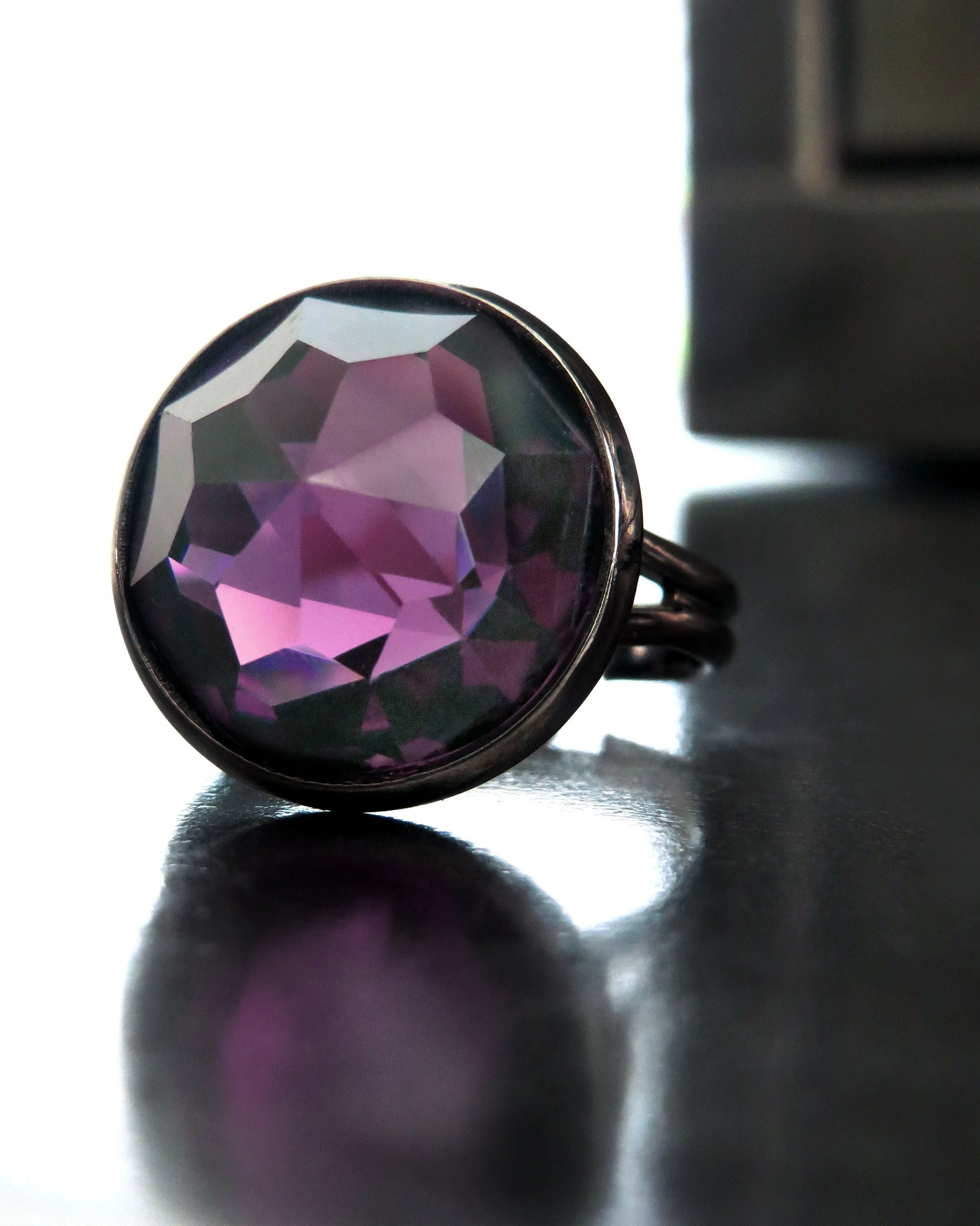 WITCHING HOUR - Gothic Purple Ring w Vintage 'Amethyst' Crystal
