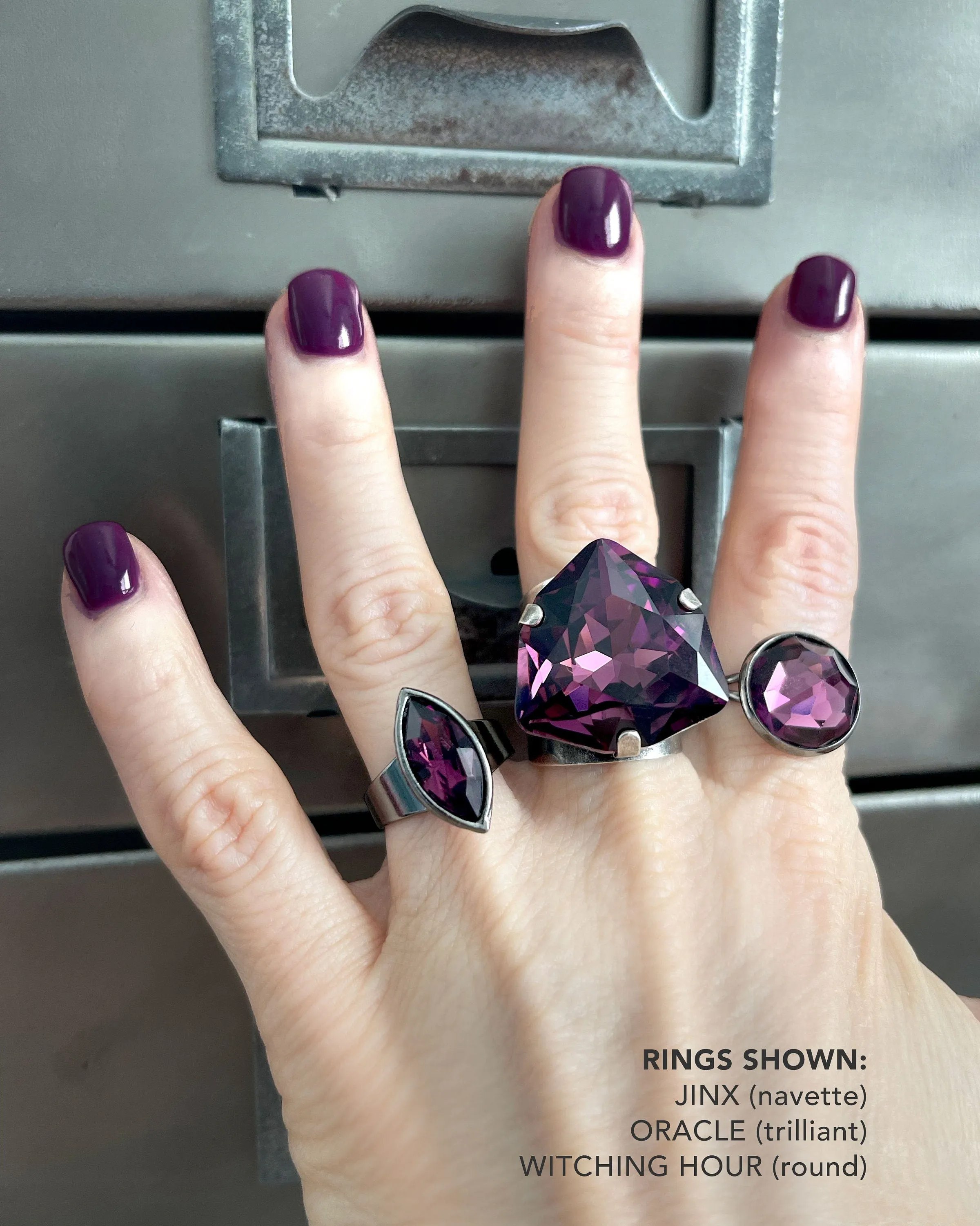 WITCHING HOUR - Gothic Purple Ring w Vintage 'Amethyst' Crystal