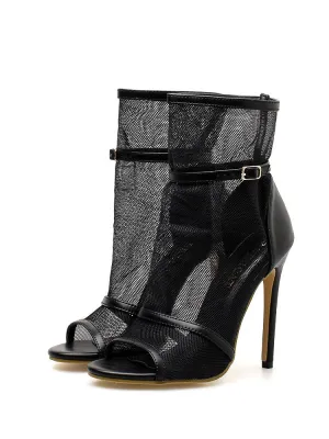 Women's Cool Boots Summer New Fish Mouth Mesh Openwork Stiletto Heels