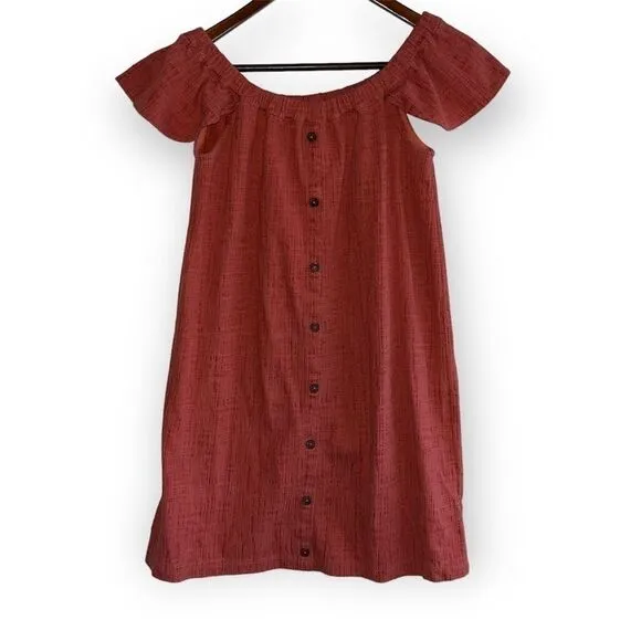 Women's Madewell Coral Pink Button Front Cap Sleeve Dress