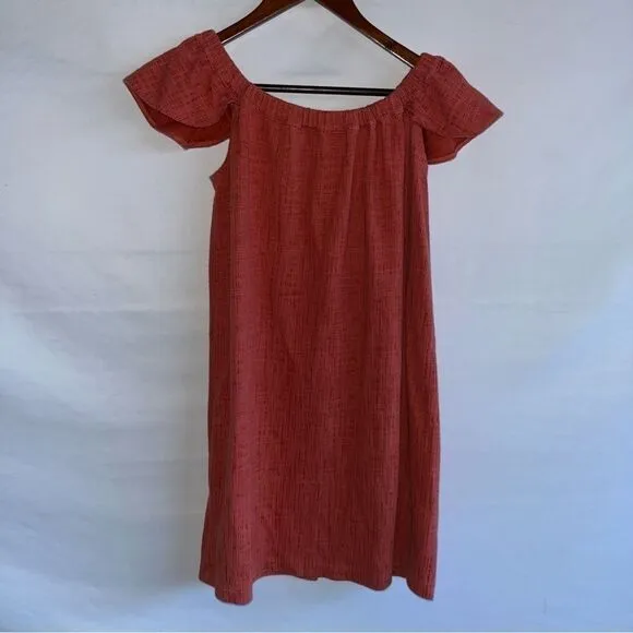 Women's Madewell Coral Pink Button Front Cap Sleeve Dress