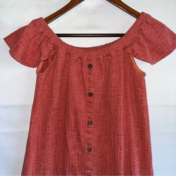 Women's Madewell Coral Pink Button Front Cap Sleeve Dress