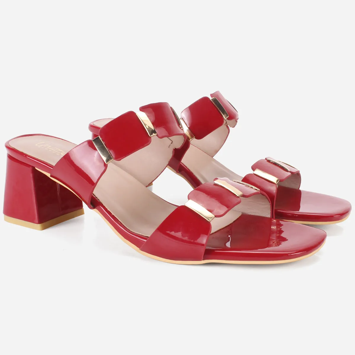 Womens "NATALIA" Fancy Block Heel Slide In Sandals