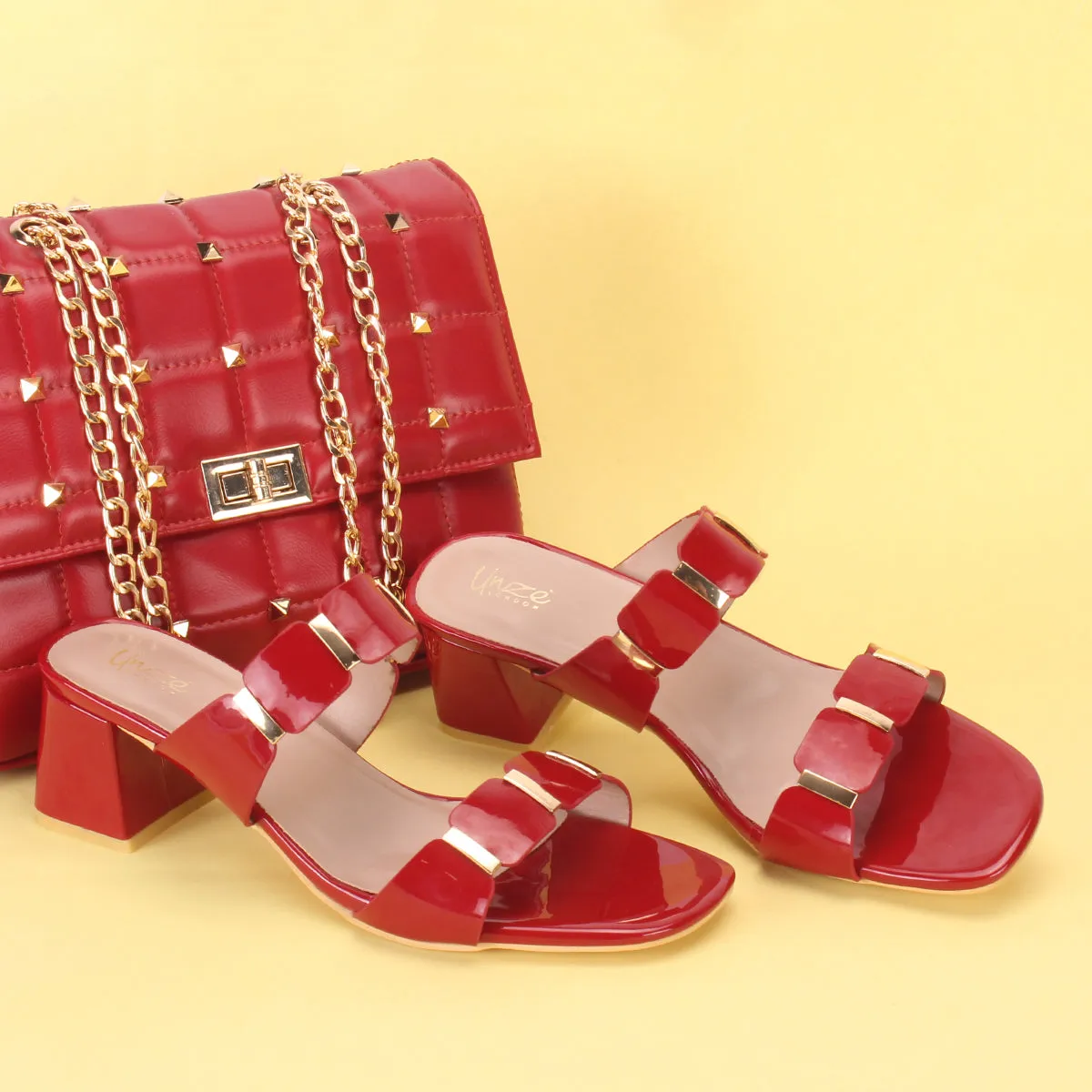 Womens "NATALIA" Fancy Block Heel Slide In Sandals