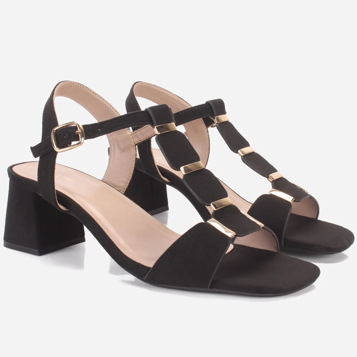 Womens "NAURAX" Fancy Block Heel Back Strap Sandals