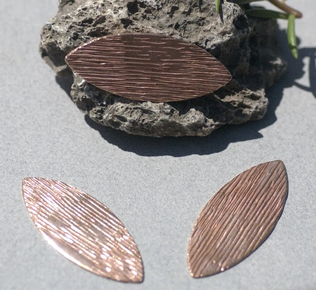 Woodgrain-Horizontal Eye Pointed Oval Blank 38mm x 13mm  Shape Cutout for Enameling Stamping Texturing Variety of Metals - 4 pieces