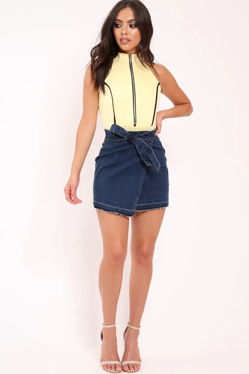 Yellow Contrast Zip Front Bodysuit - Odine