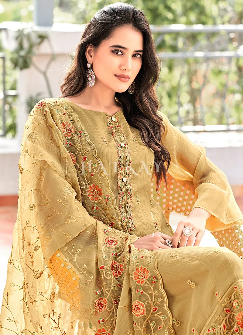 Yellow Floral Embroidered Pakistani Suit