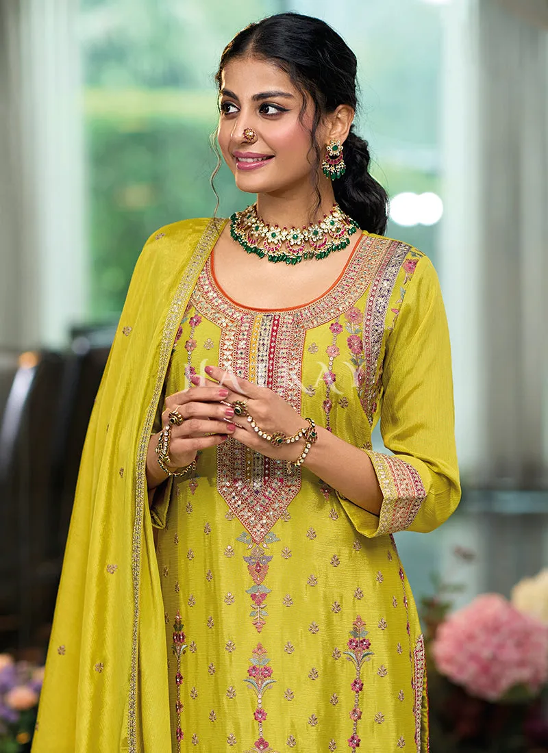 Yellow Multi Embroidery Palazzo Suit