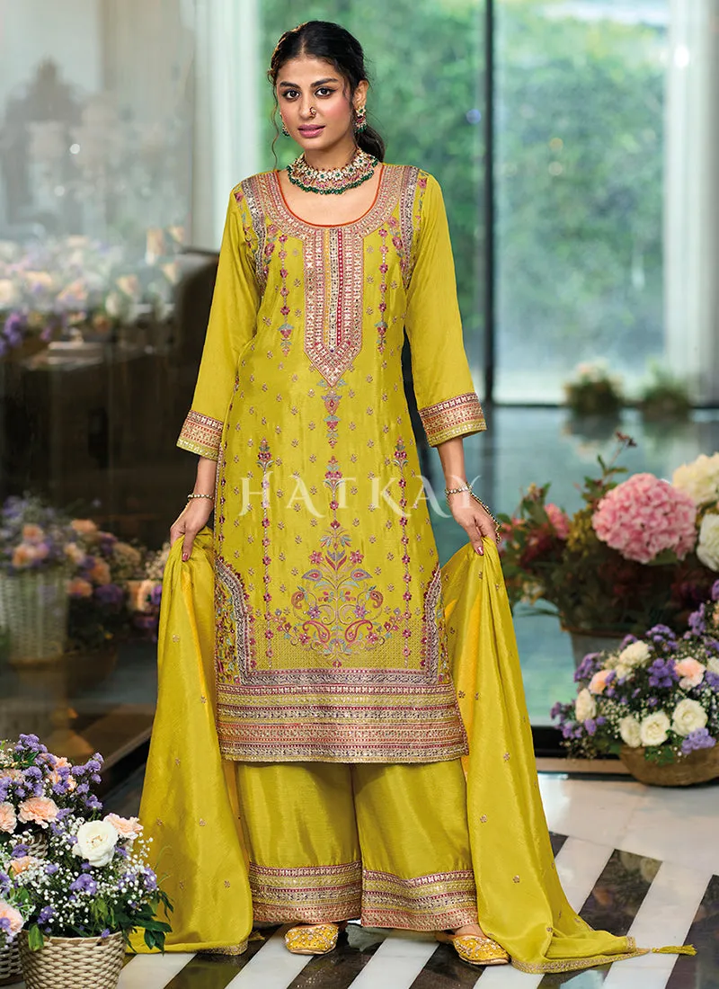 Yellow Multi Embroidery Palazzo Suit