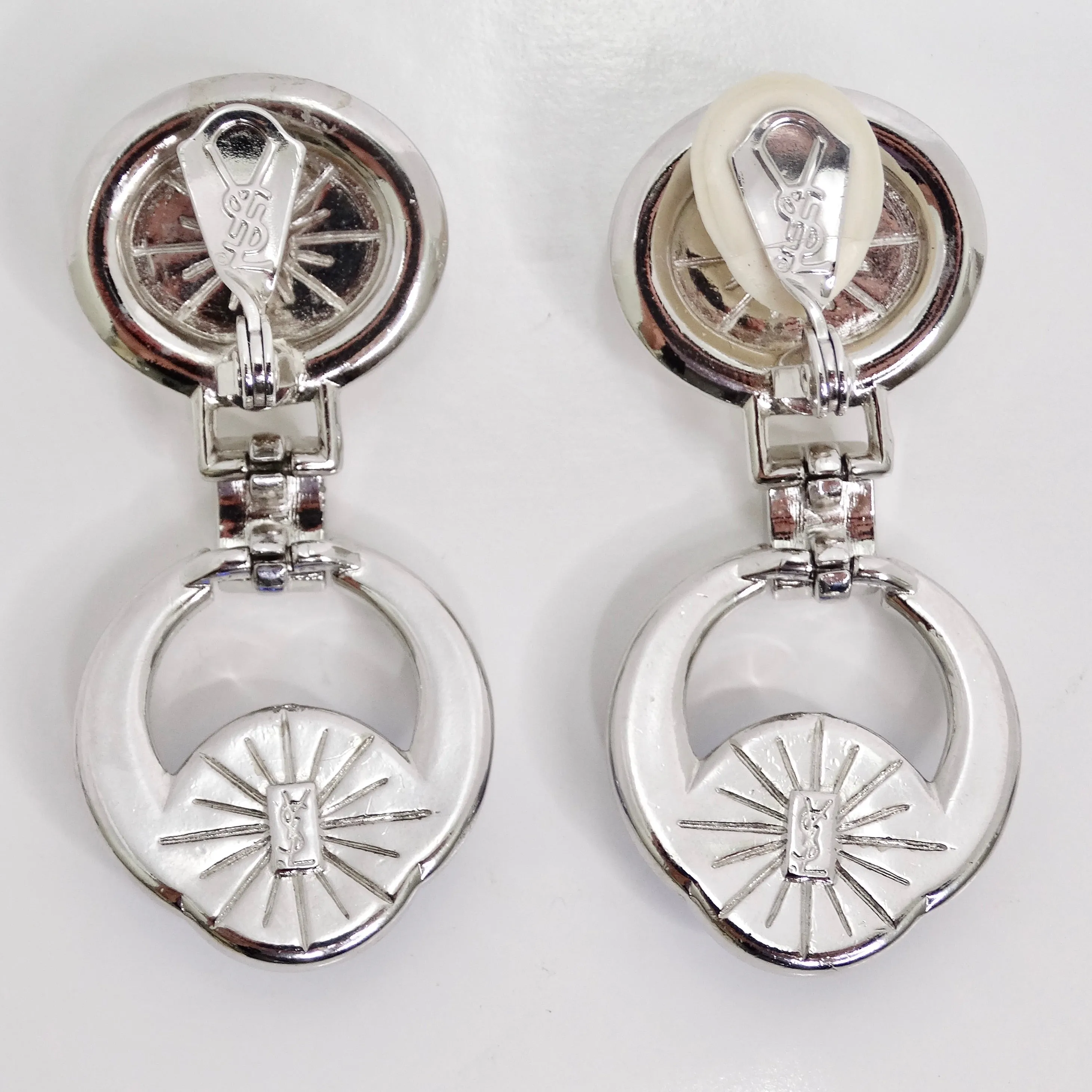Yves Saint Laurent 1990s Faux Sapphire Pearl Dangle Earrings