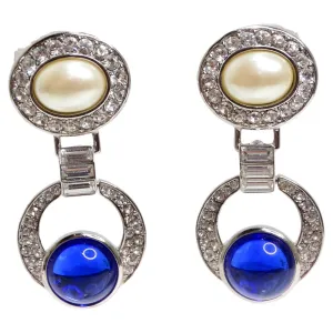 Yves Saint Laurent 1990s Faux Sapphire Pearl Dangle Earrings