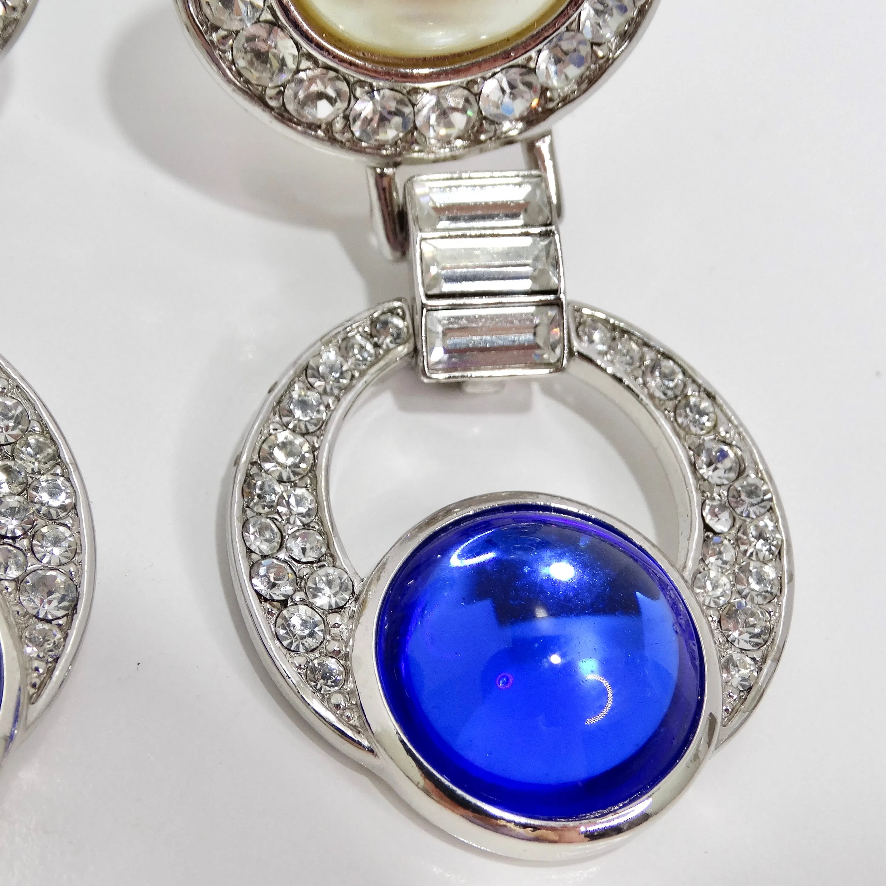 Yves Saint Laurent 1990s Faux Sapphire Pearl Dangle Earrings