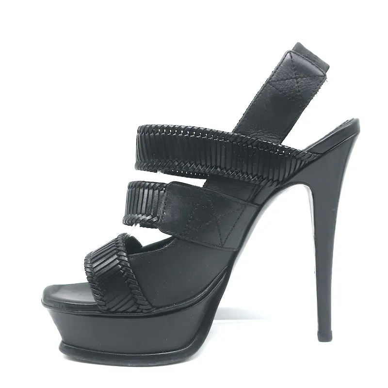 Yves Saint Laurent Platform Slingback Sandals Black Leather Size 38