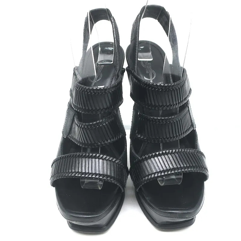 Yves Saint Laurent Platform Slingback Sandals Black Leather Size 38