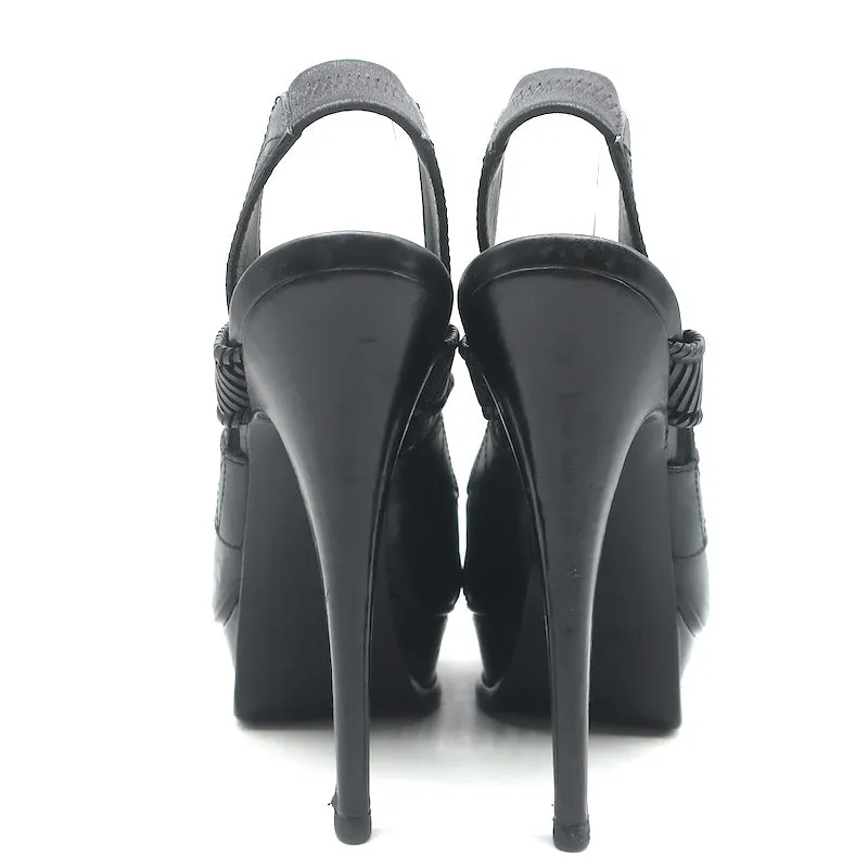 Yves Saint Laurent Platform Slingback Sandals Black Leather Size 38