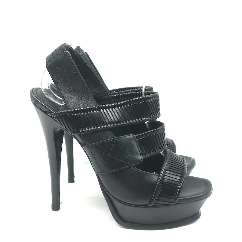 Yves Saint Laurent Platform Slingback Sandals Black Leather Size 38