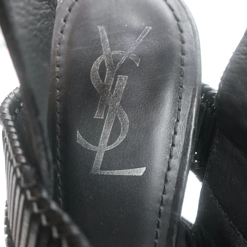 Yves Saint Laurent Platform Slingback Sandals Black Leather Size 38
