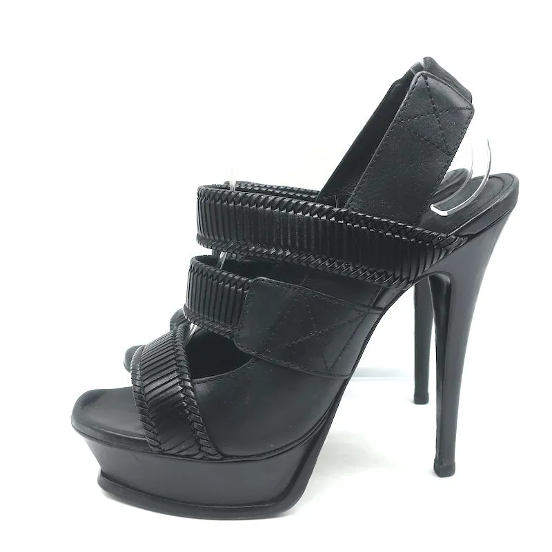Yves Saint Laurent Platform Slingback Sandals Black Leather Size 38