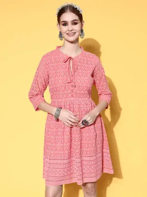Zola Georgette Mandarin Collar Dark Peach Chikankari Embroidery with Sequin Work Midy for Women
